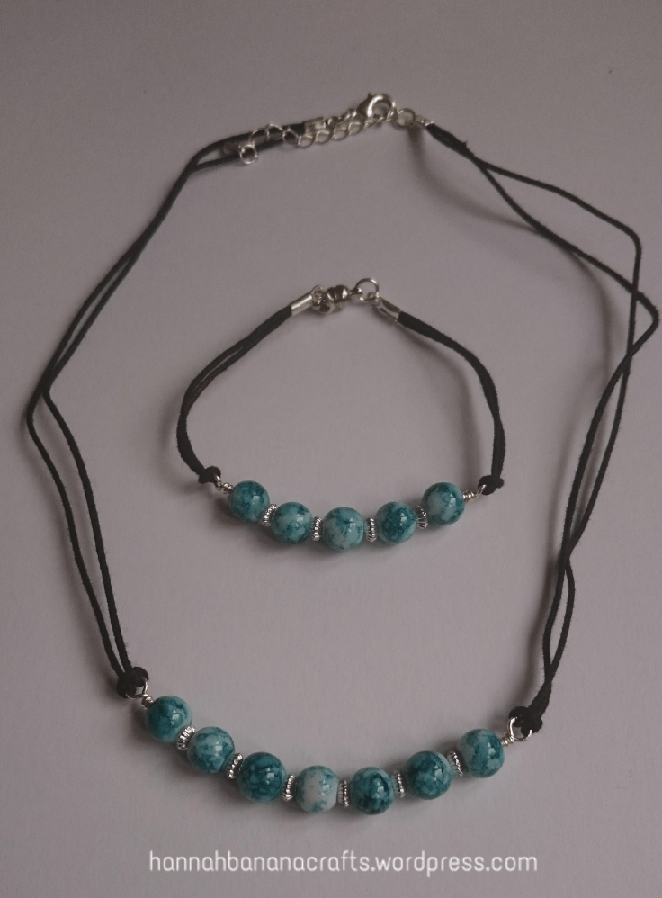 Blue bead necklace and bracelet