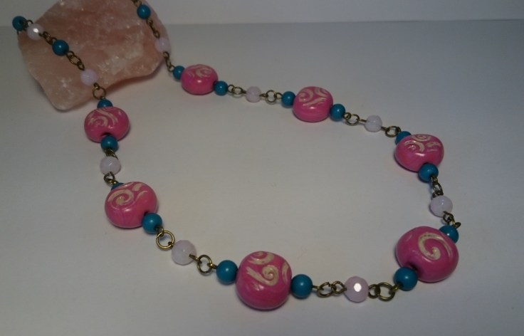 Pink fimo bead necklace