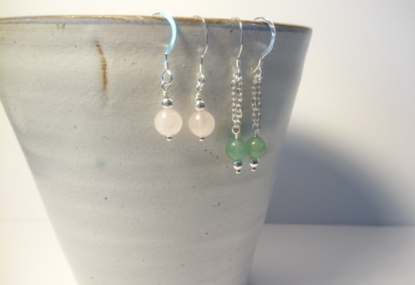 Sterling silver earrings with rose quartz and fluorite