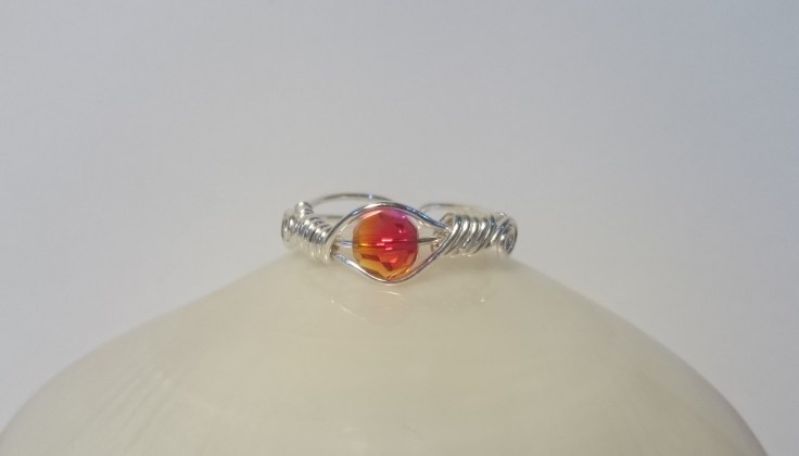 Wire wrapped swarovski crystal ring