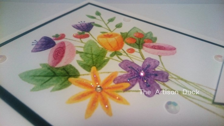 Detail on finished watercolour flowers card