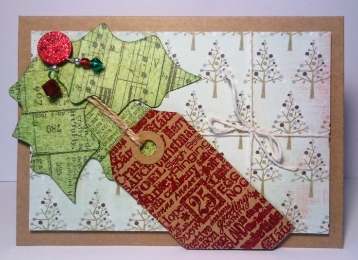 Holly and beaded embellishments handmade card