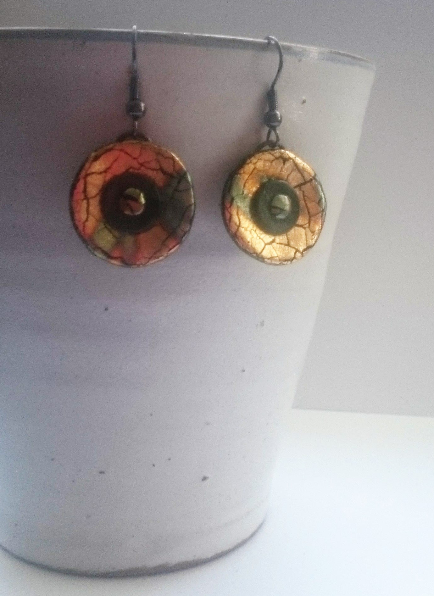 Fimo Abalone metal leaf earrings