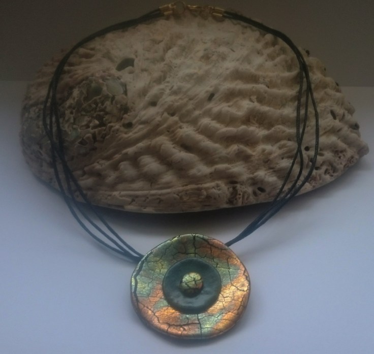 Fimo abalone metal leaf necklace