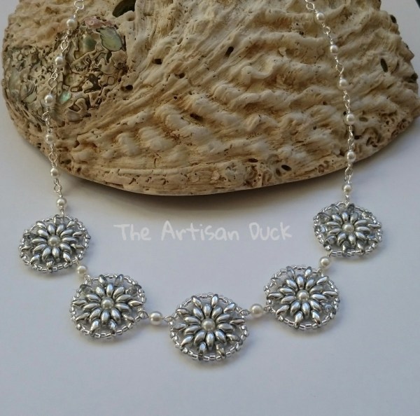 Superduo, seed bead and pearl necklace