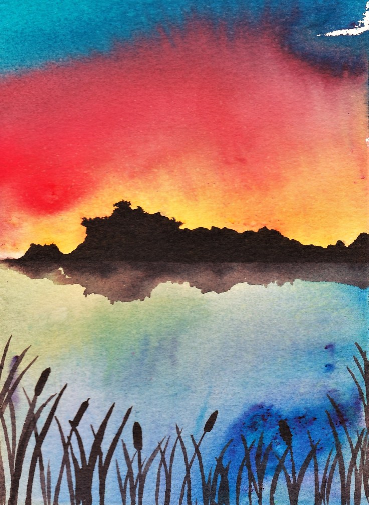 Sunset painted with Brusho