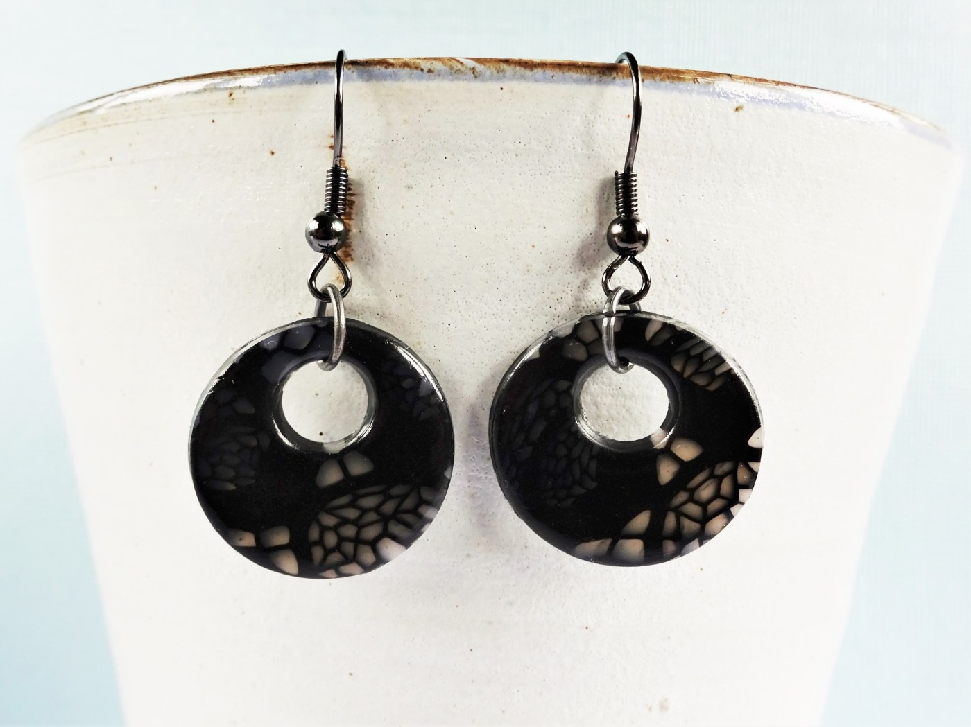 Polymer clay lace cane earrings
