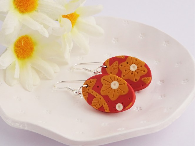 Burnt orange flower earrings