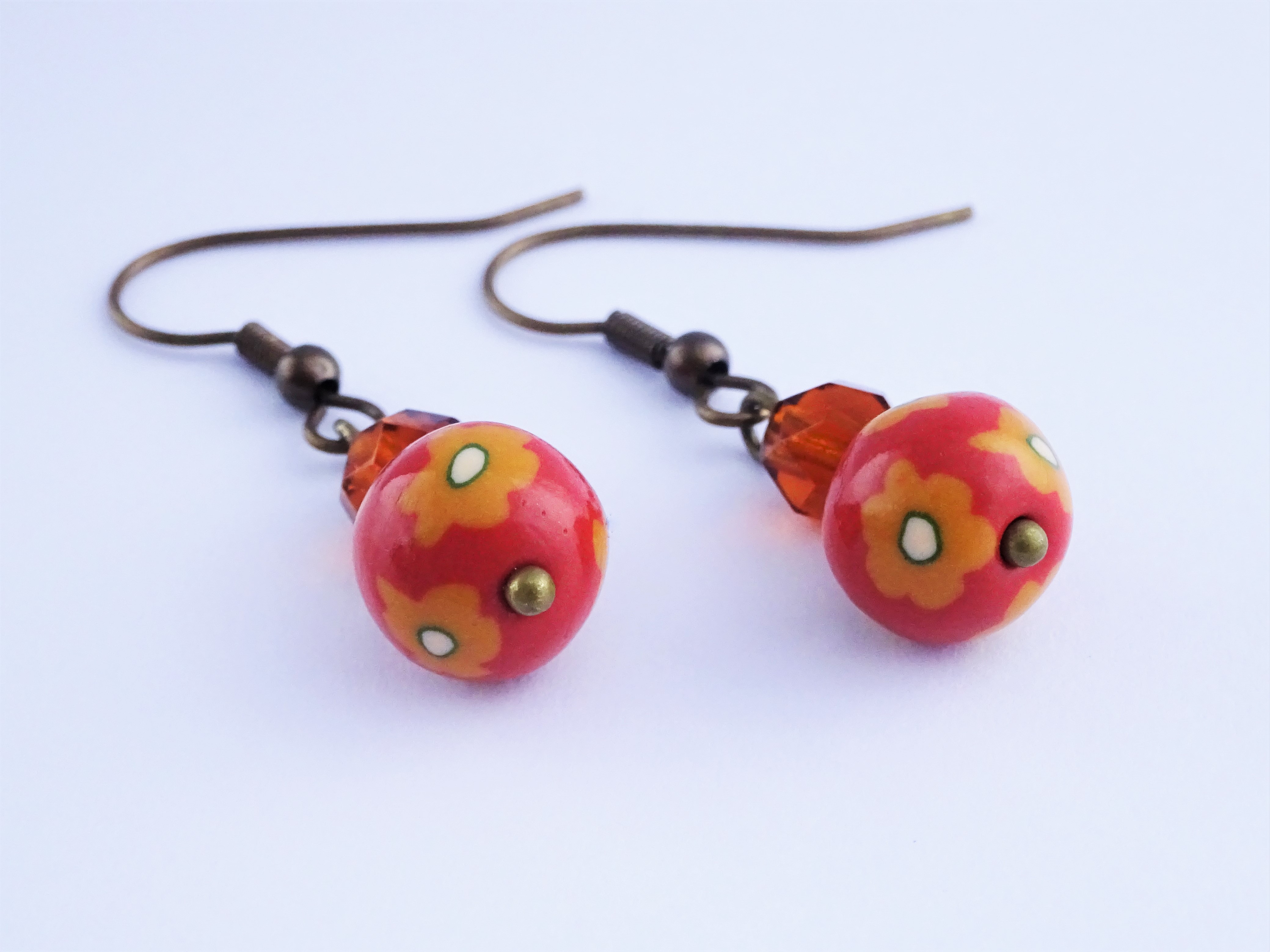 Easy beginner flower cane tutorial / Burnt orange flower earrings