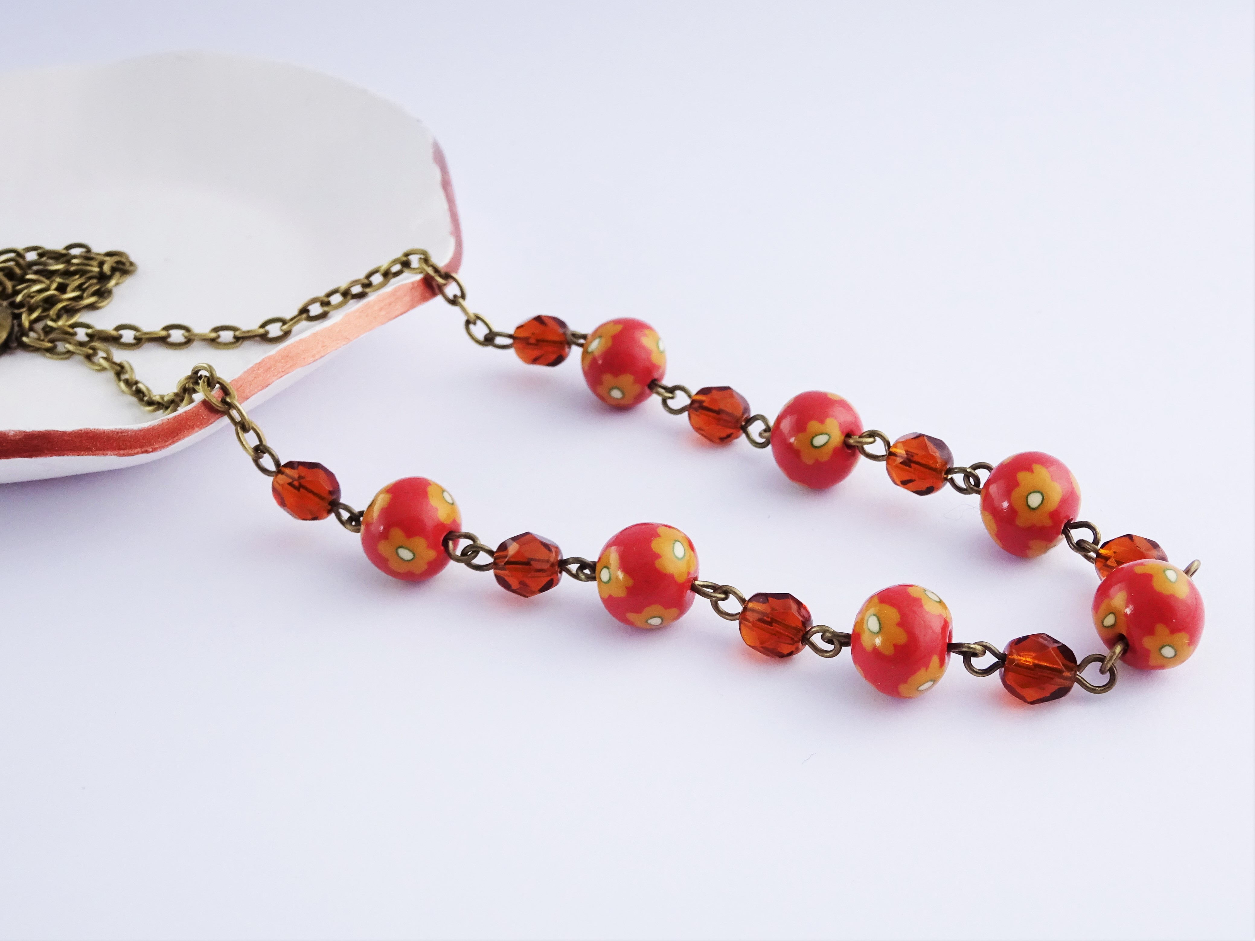 Easy beginner polymer clay flower tutorial / Burnt orange necklace