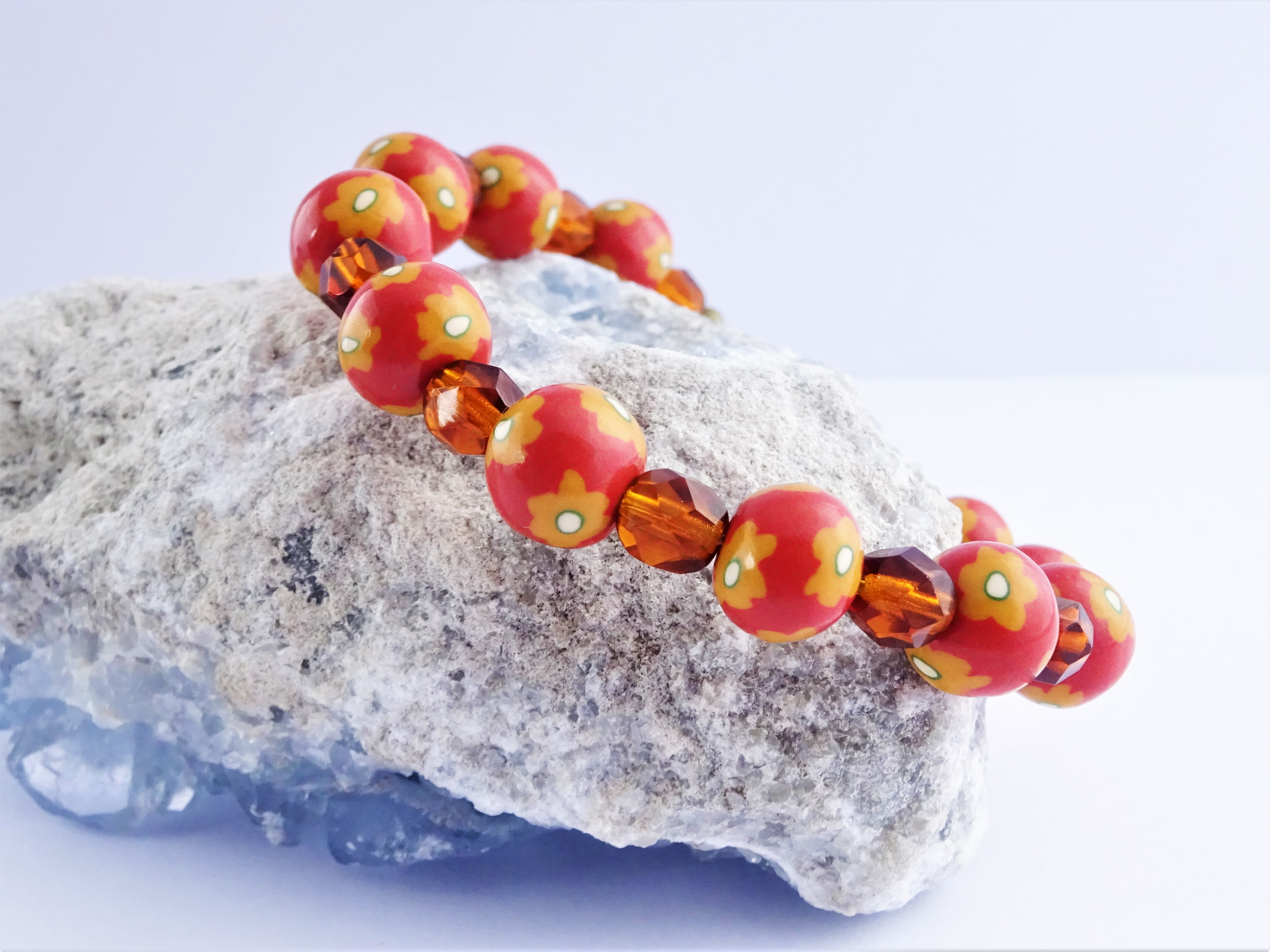 Easy beginner polymer clay flower cane tutorial / Burnt orange bracelet