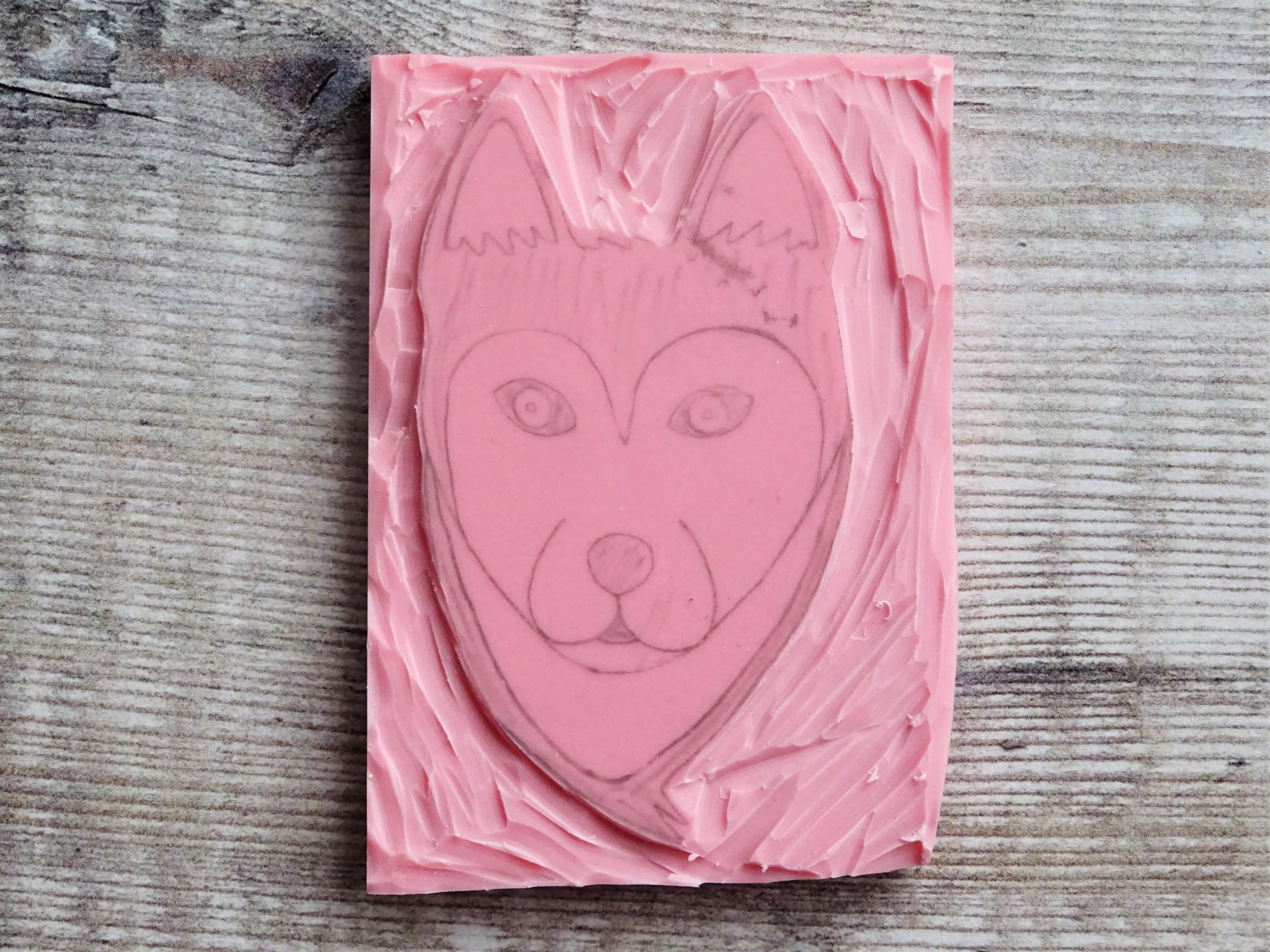 Inktober 2019 Day 6 Husky Stamp carving Lino cutting