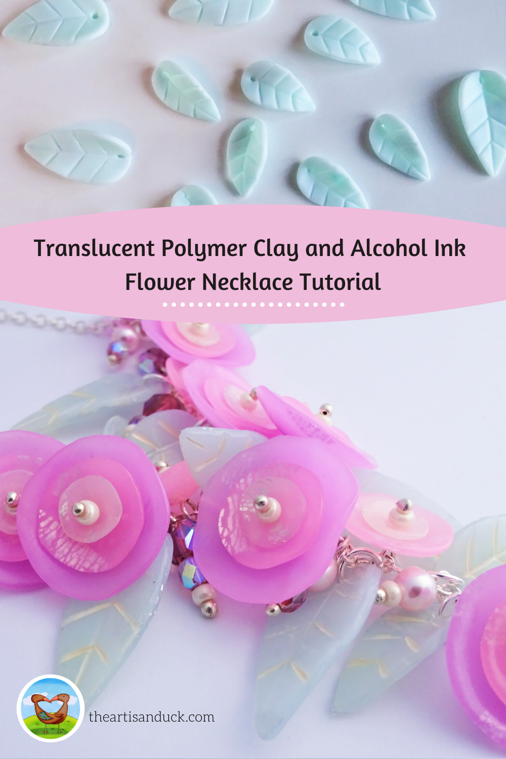 Translucent polymer clay and alcohol ink flower necklace tutorial