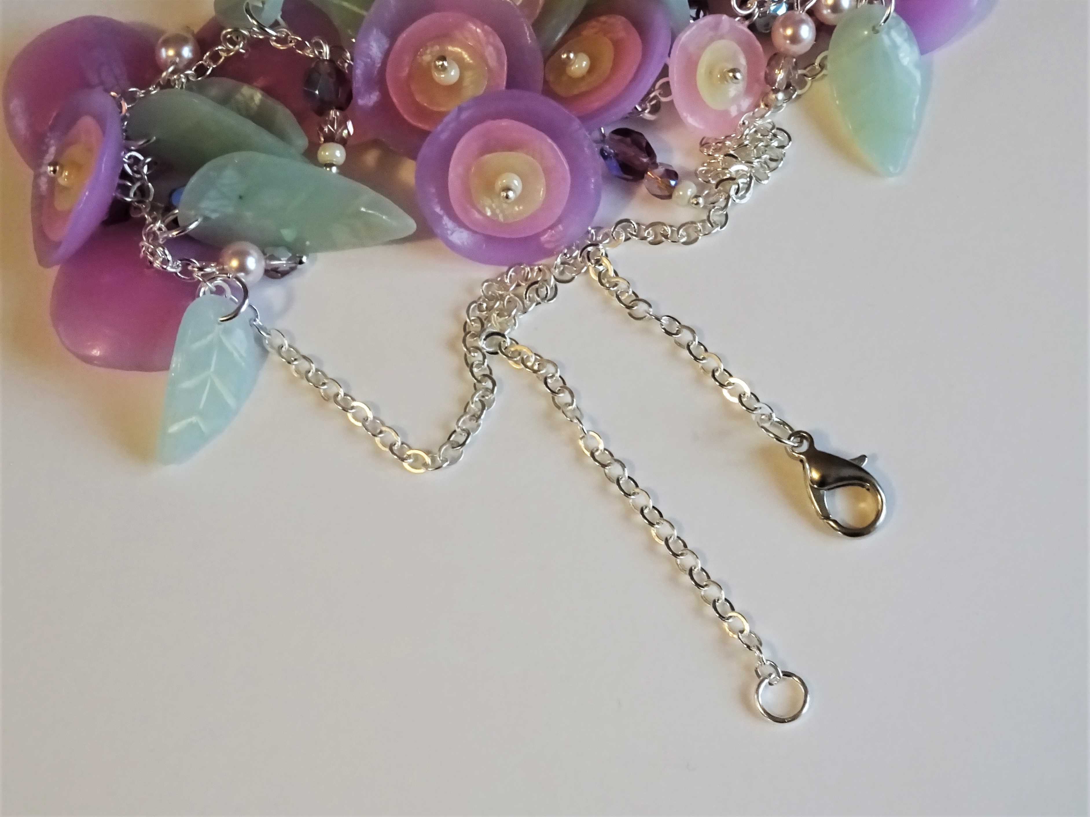 Translcuent polymer clay and alcohol ink flower neckalce