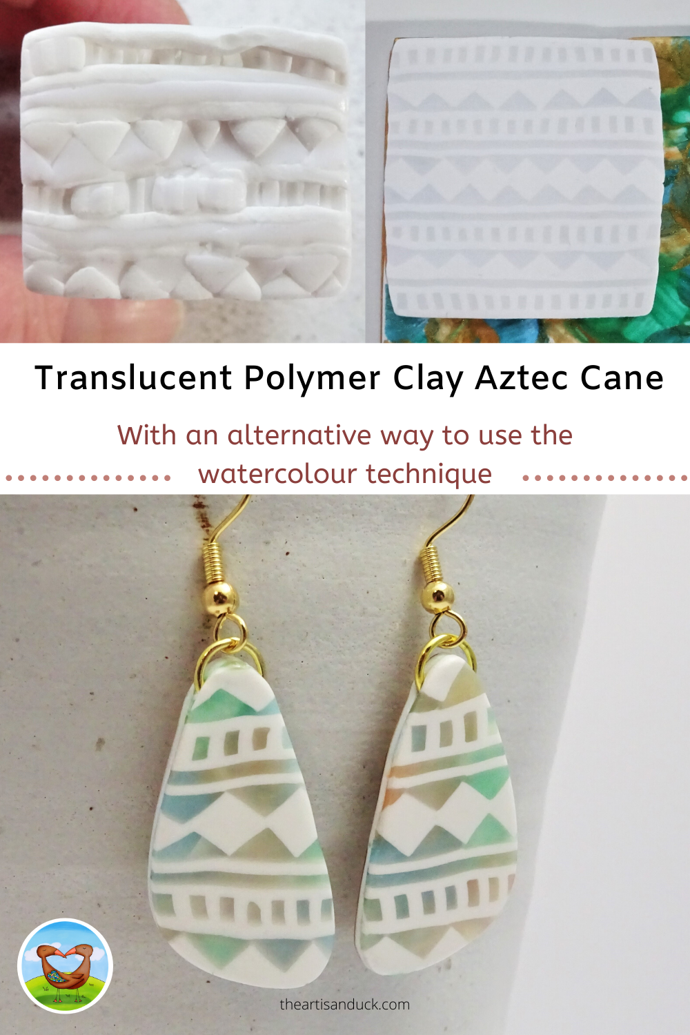 Polymer clay translucent and white cane with watercolour technique