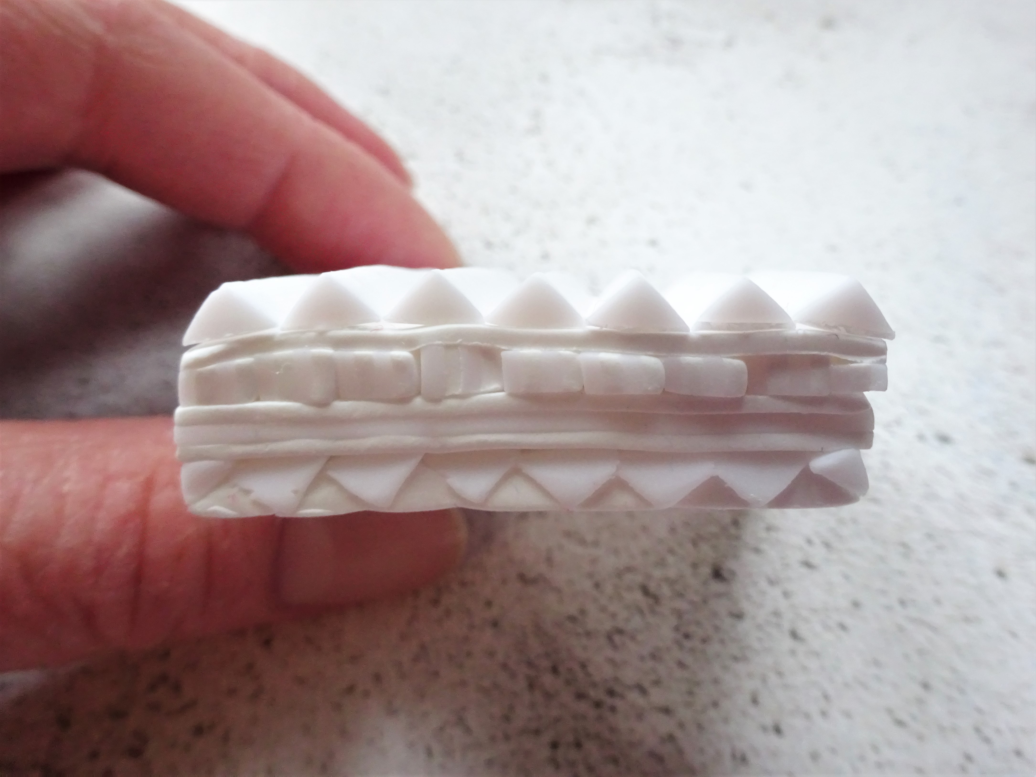 Polymer clay translucent and white aztec cane with watercolour technique