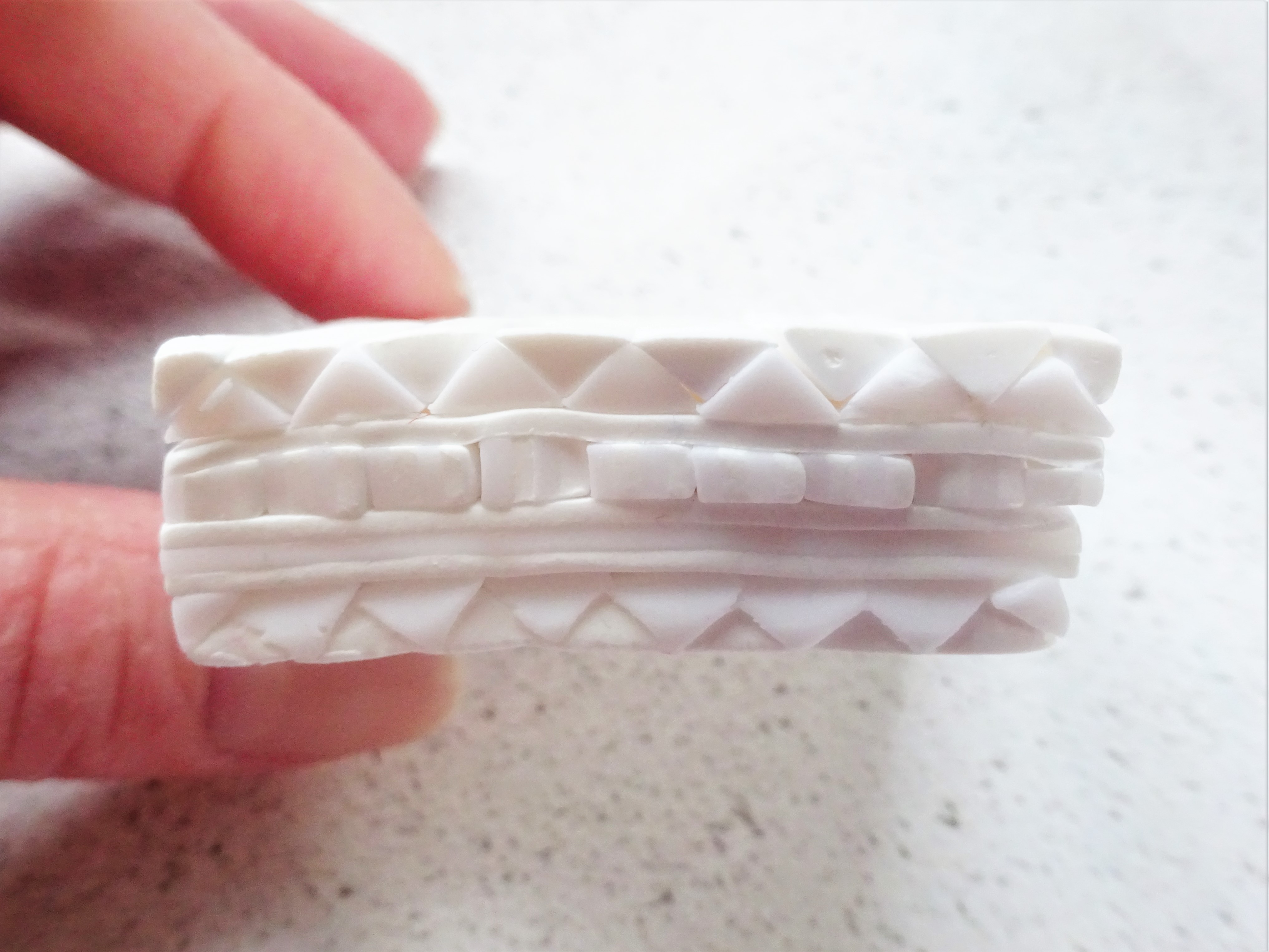 Polymer clay translucent and white aztec cane with watercolour technique