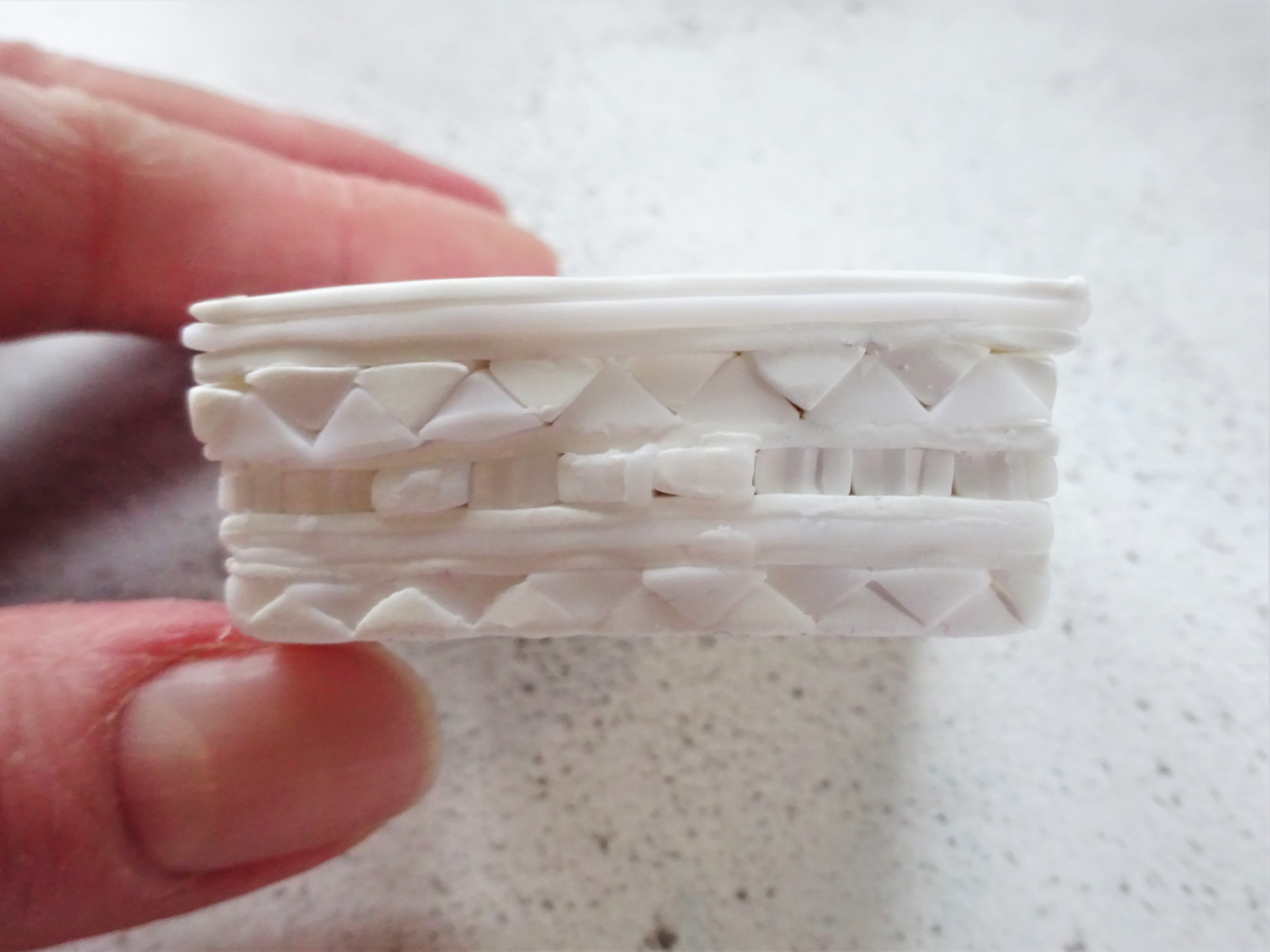 Polymer clay translcuent and white aztec cane with watercolour technique