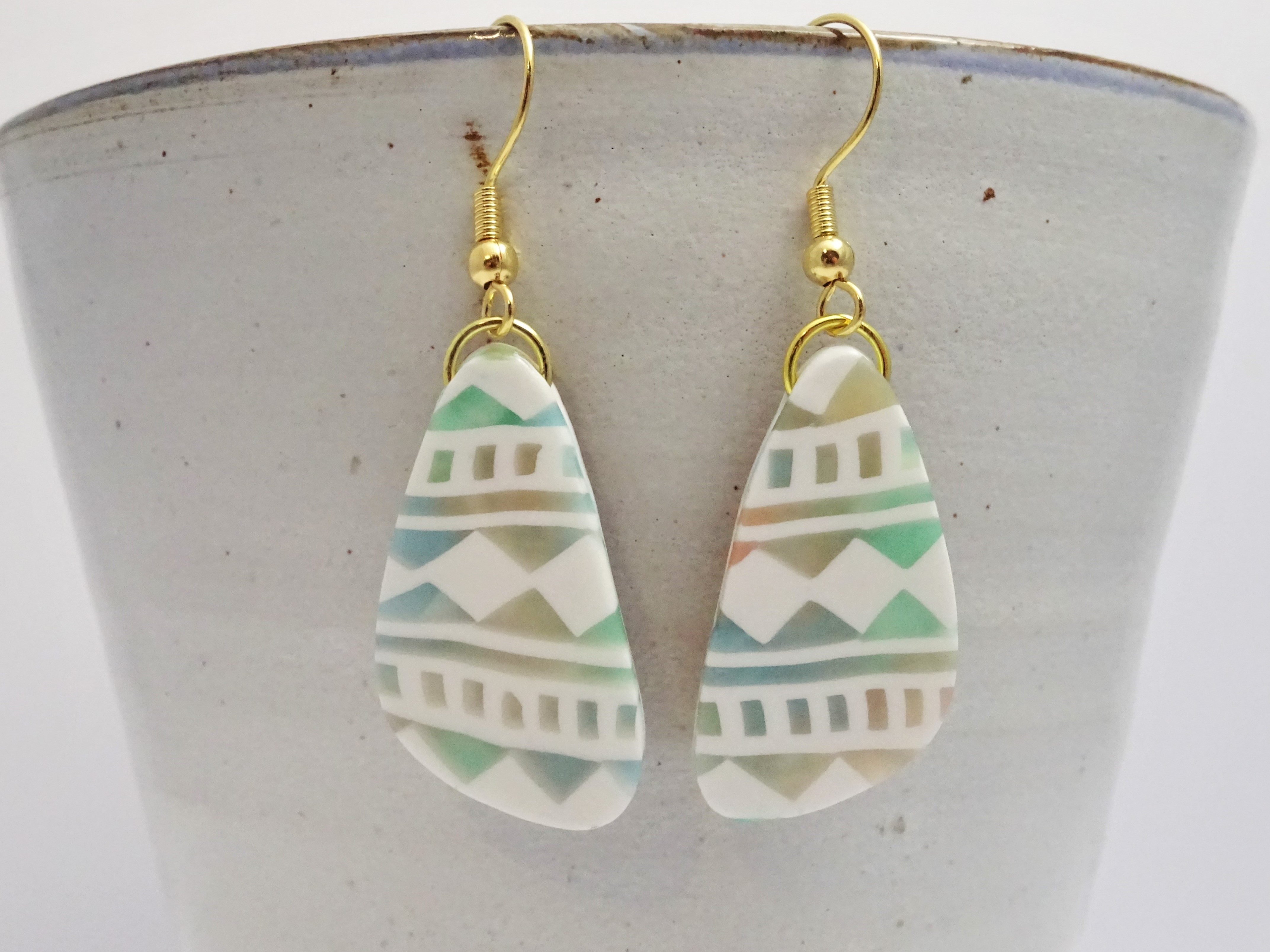 Polymer clay translucent and white aztec cane with watercolour technique