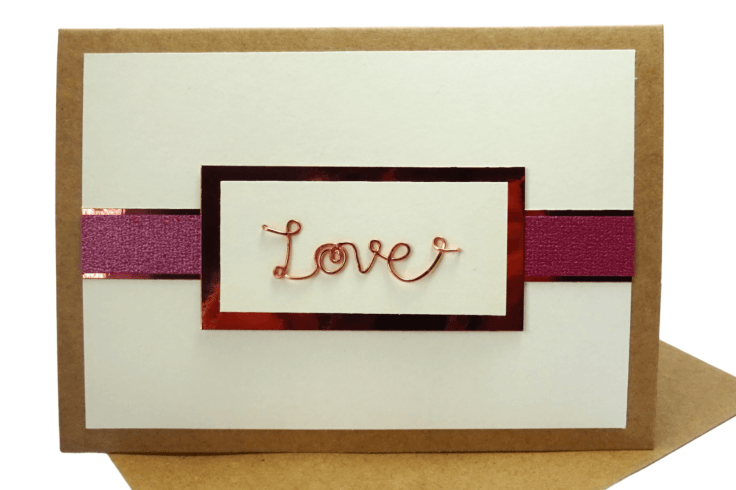 Wire 'Love' card from the tutorial showing how to write 'Love' in wire.