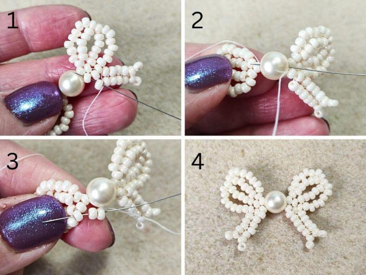 Seed bead and pearl beaded bow tutorial
