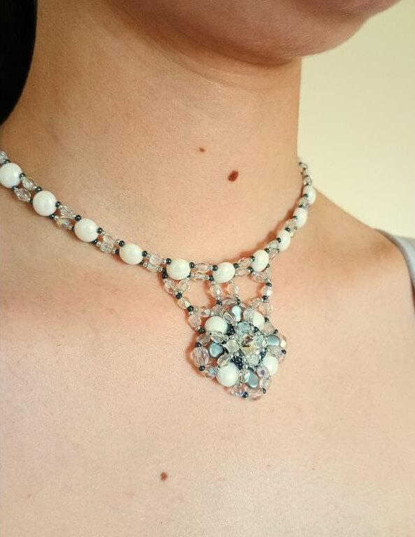 Beaded bezel rivoli pendant necklace
