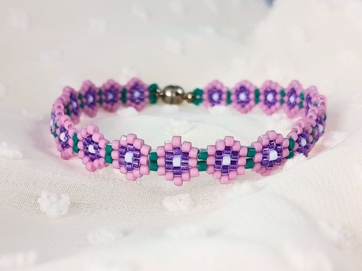 A brick stitch flower pattern bracelet