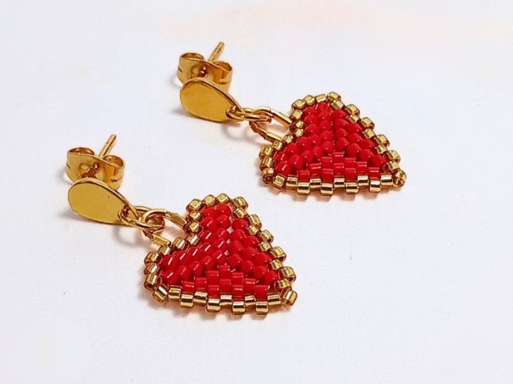 Close up of beaded peyote hearts