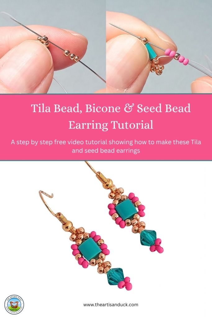 How to make Tila bead and seed bead earrings with a bicone drop.